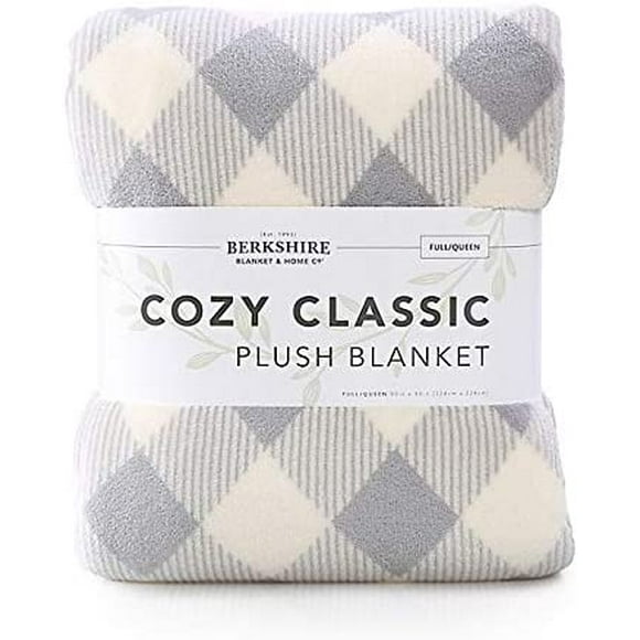 Berkshire Blanket Serasoft Full/Queen Plush Blanket in Grey Plaid