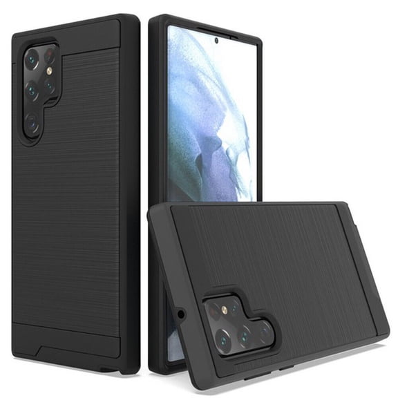 Kaleidio Case For Samsung Galaxy S23 Ultra 5G (6.8") [Brushed Metal Texture] Hybrid 2-Piece Armor [Shockproof] Slim Cover [Black/Black]