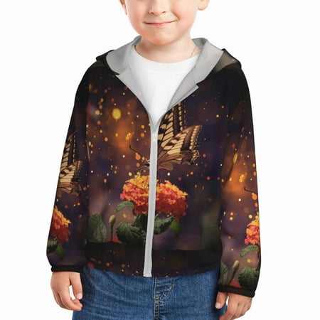 

Vsdgher Butterfly Sitting on a Flower Kids Sun Protection Hoodie with Zip Rash Guard Tops Children s Long Sleeve Sun Protection Clothing - 4 Years