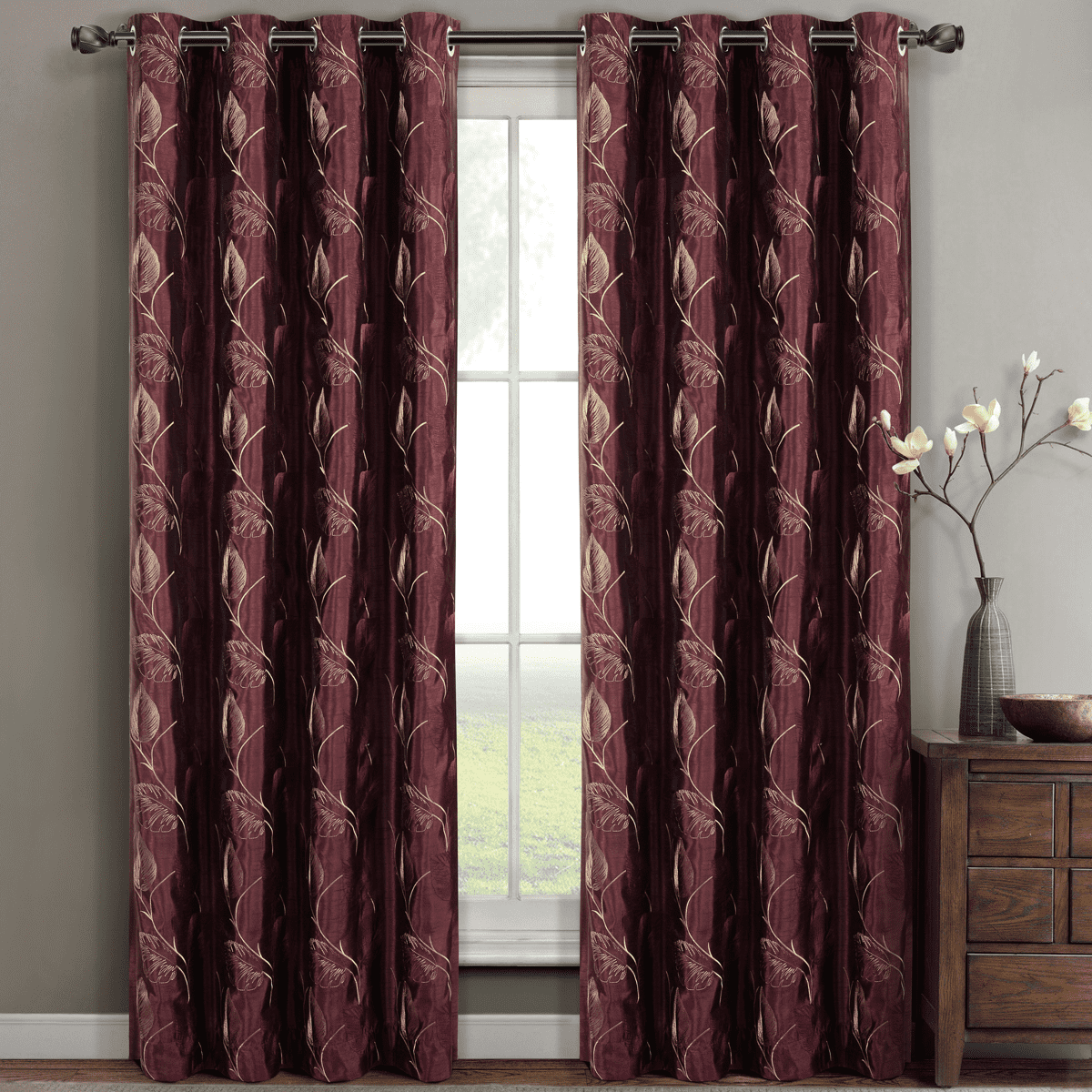 Pair (Set of 2) Olivia Embroidered Lined Grommet Top Curtain Panels