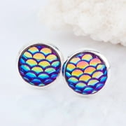 BEVERLY HILLS SILVER Purple Mermaid Texture Stud Earrings