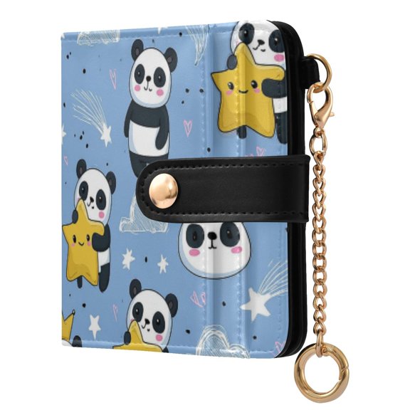 Womens Wallet PU Leather Bifold Small Purse with RFID Blocking Credit Card Holder Pandas and Stars