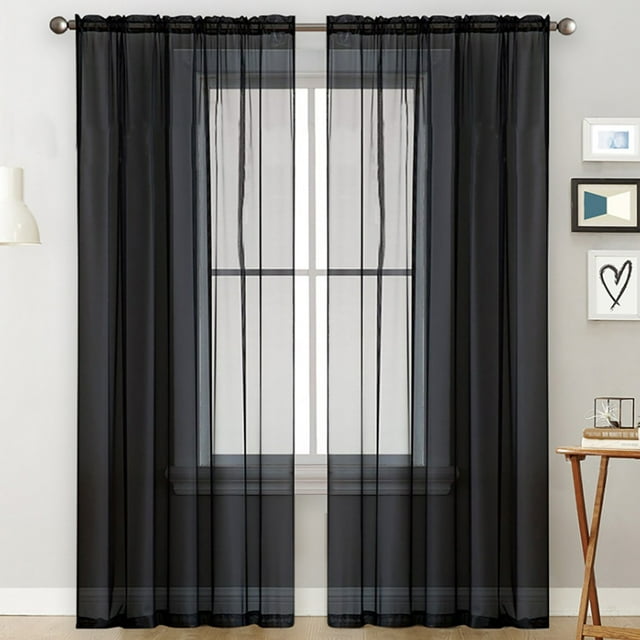 MAWCLOS Rideau de Fenêtre 2 Panneaux Rideaux Transparent Long Voile Transparent Poche pour Tringle Uni Blanc Habillages Basique Plusieurs Tailles Noir 2 Pcs-L : 20 Pouces x H : 51 Pouces