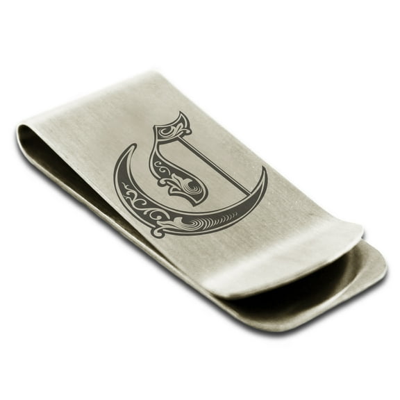 Stainless Steel Letter C Initial Royal Monogram Engraved Engraved Money Clip Credit Card Holder