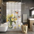 thumbnail image 5 of Spring Yellow Tulip No Hooks Shower Curtain with Snap-in Liner Vintage Flower Vase Leaf Butterfly Wood Grain Shower Curtains for Bathroom, Waterproof, Easy Install, Washable 54"x78", 5 of 9