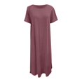 thumbnail image 6 of Jane Wardrobe Women’S Round Neck Short Sleeve Knit Midi Dress, Back Split Loose Fit Casual Nightgown, Soft Polyester Summer Home Wear Sleepwear Loungewear, 1 Piece, Sizes S Through XXL, 6 of 6