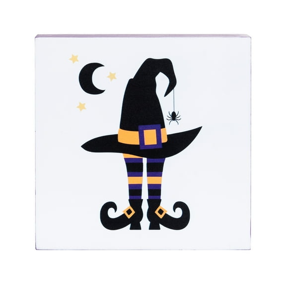 5" Witchy Hat Block with Moon Halloween Shelf Sitter Decoration
