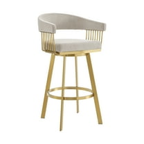Chelsea 30" Swivel Bar Stool with Gold Brushed Stainless Steel and Taupe Fabric