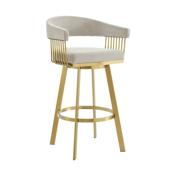 Chelsea 30" Swivel Bar Stool with Gold Brushed Stainless Steel and Taupe Fabric