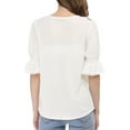thumbnail image 4 of INSPIRE CHIC Women's Ruffled V Neck Puff Elbow Sleeve Semi-Sheer Chiffon Blouse XS White, 4 of 9