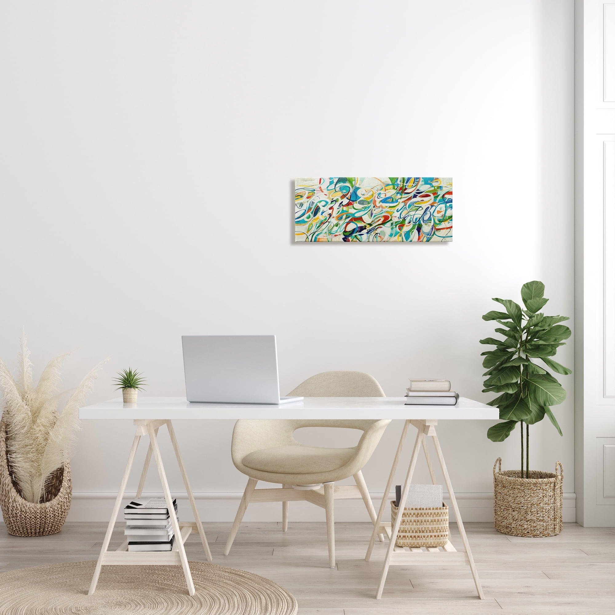 Stupell Industries Abstract Complexity Energetic Blue Green White Curved Lines, 10 x 24, Designed by Lisa Ridgers