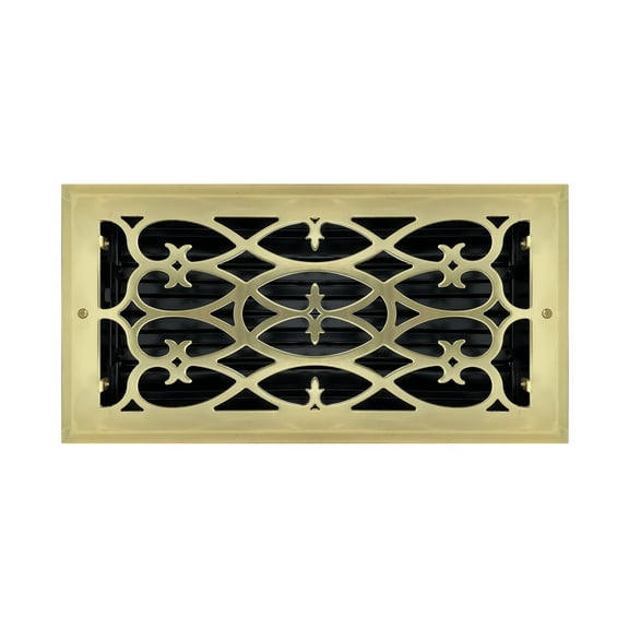 6" x 12" Polished Brass Victorian Style Floor Register - Decorative Vent Cover