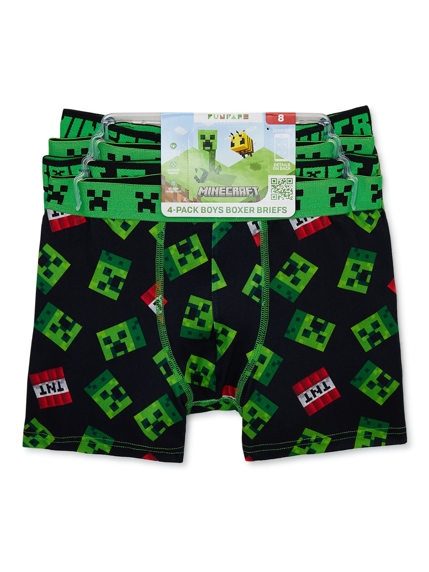 Minecraft Boys Boxer Brief Underwear, 4-Pack, Sizes 4-14