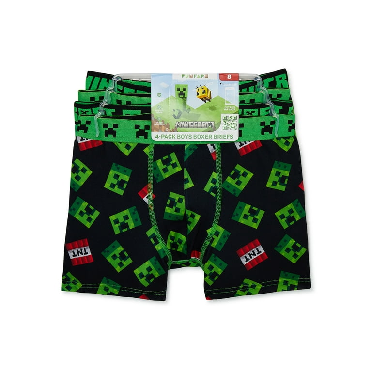 Minecraft Boys Boxer Brief Underwear, 4-Pack, Sizes 4-14 