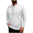 thumbnail image 2 of Free Shipping Men's Linen Henley Shirt Long Sleeve Fashion Casual Cotton Soft Washed with Pocket Beach T Shirt, 2 of 9