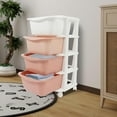 thumbnail image 3 of 4 Tier Kids Storage Unit,4 Drawer Chest Toy Organizer with Wheels,Plastic Storage Bins Closet Organizers and Storage for Living Room, Children's Room,Bathroom,Office (Gradient Pink), 3 of 9
