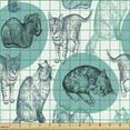 thumbnail image 2 of Ambesonne Dog and Cat Fabric by the Yard Upholstery, Pencil Drawn Sketches, 2 Yards, Dark Sky Blue Cadet Blue, 2 of 5