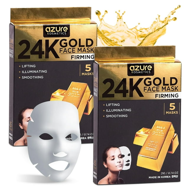 Mascarilla Facial Azure con Oro 24K Antienvejecimiento Hidratante y Tonificante x10