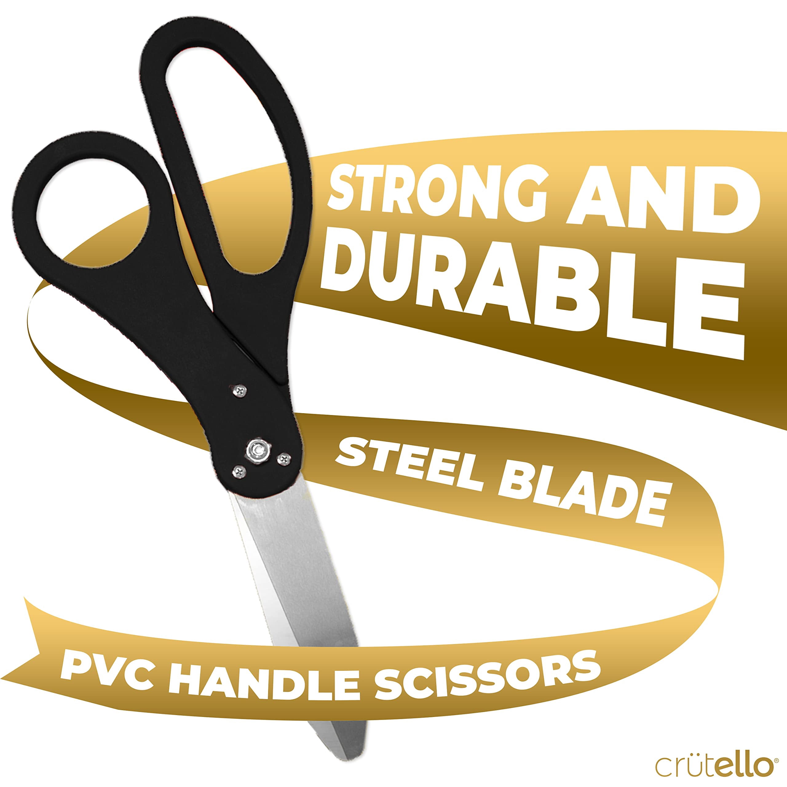 Crutello Giant Ribbon Cutting Ceremony Kit 20" Giant Scissor Set with Sharp, Black Handled Durable XL Scissors, and 30 Feet of Oversized 4" Wide Gold Ribbon