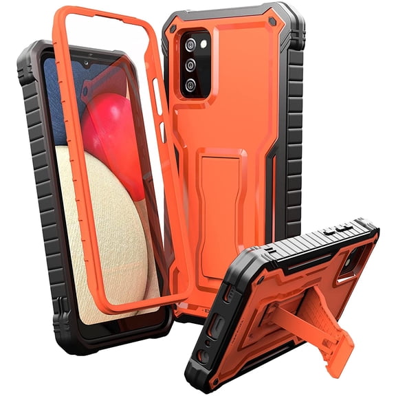 ExoGuard For Samsung Galaxy A02S Case, Phone Case with Screen Protector and Kickstand (Orange)