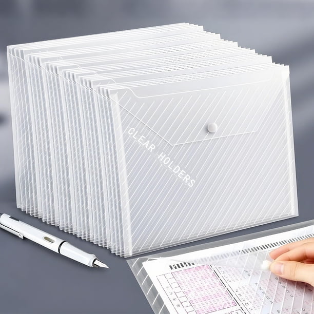 Carpeta de plástico, Sobres Folder Transparentes con Botón A Presión, Carpetas de Sobres para Archivos de Documentos, para Organizar El Hogar, El Trabajo y La Oficina