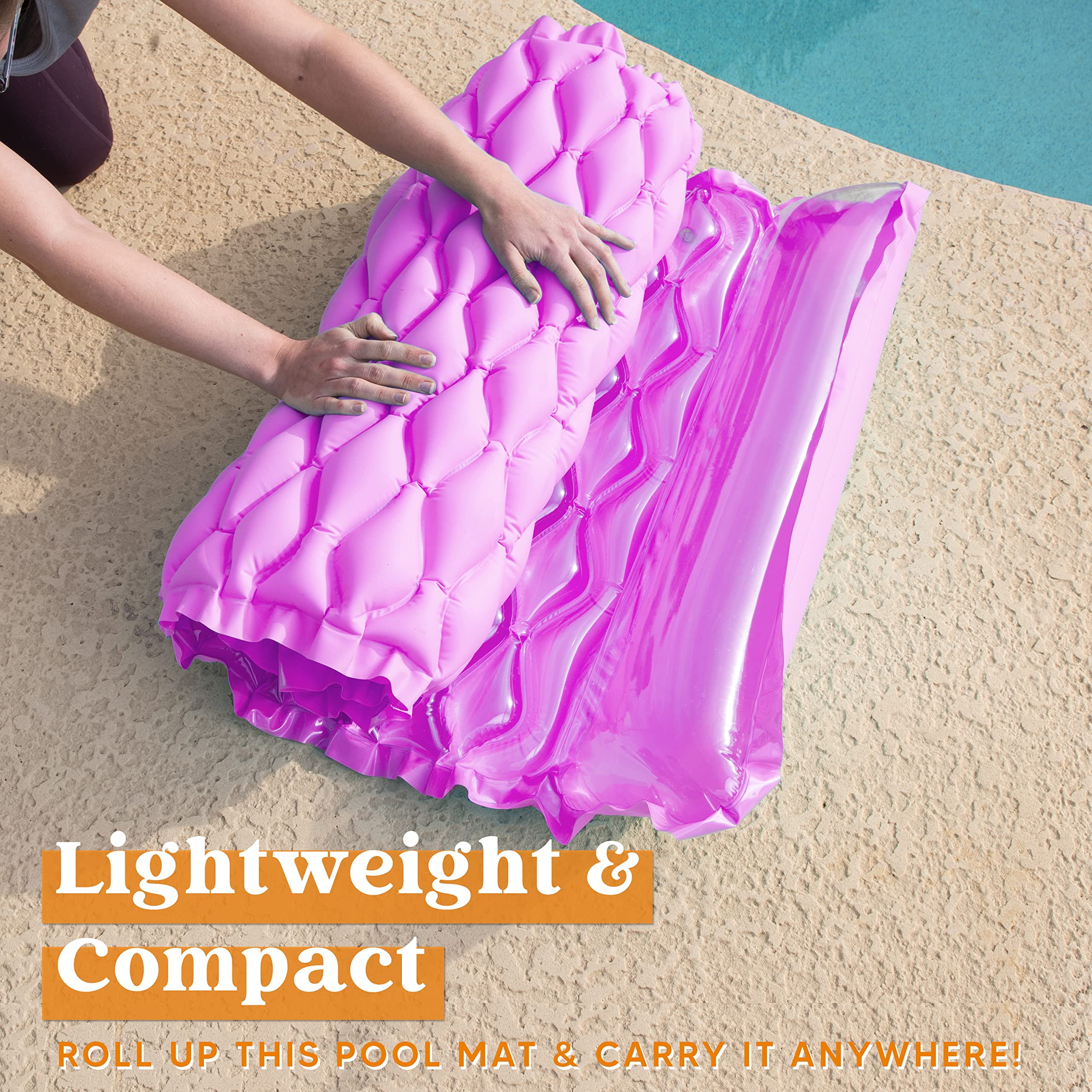 Joyfy 2 Packs Inflatable Pool Floats Raft, Pool Lounge for Adults, 64x32 inch Swimming Mat Pool Mattress with Headrest, Float Air Mat Pool Raft for Summer Water Beach Fun