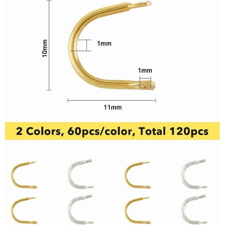 120Pcs 2 Colors Brass Fishing Spinner Clevis U Shaped Spinnerbait Clevis Easy Spin Spinner Clevis Spinner Blade Clevis for Lure Making Hole: 1mm