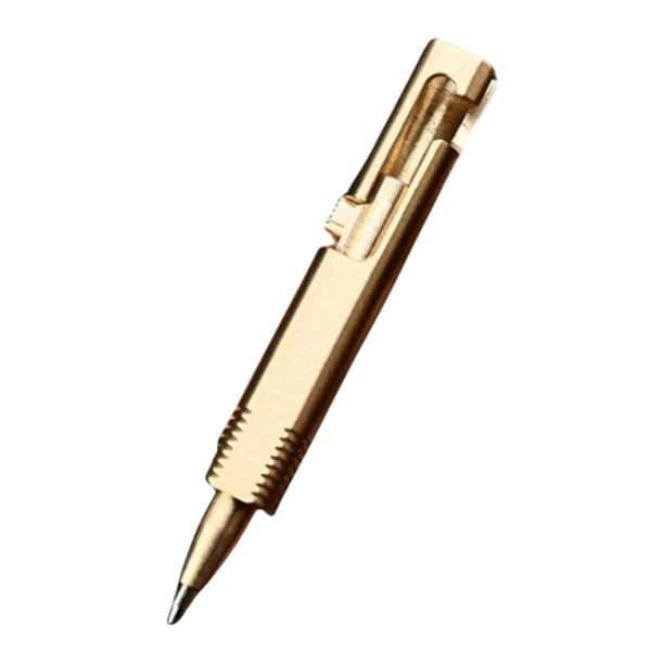Mini bolígrafo,Mini bolígrafo Regalo de escritura práctico,Bolígrafo de bolsillo compacto de tinta negra Ligero,Bolígrafo de bolsillo portátil de latón retráctil,Negocios Dorado