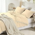 thumbnail image 5 of DNG Luxury 3 Piece Pom Pom Plain Pattern Comforter Set, 800 Thread Count, 100% Egyptian Cotton, White Vintage Pom-Pom Fringe Super Soft (Oversized Super King Size Ivory Color), 5 of 9