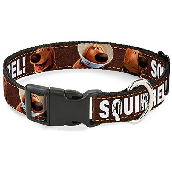 Buckle-Down Dug 3-Poses Squirrel! Brown Yellow White Disney Breakaway Plastic Clip Collar, Narrow-Large