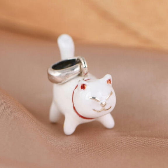 QQTDFG 925 Sterling Silver Lovely Fat Cat Charm Pendant A5271-White