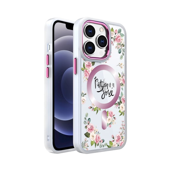 Bemz Hybrid Protective Cover with MagSafe Designed for iPhone 13 Pro Max Case - Put on Love | Pink Floral