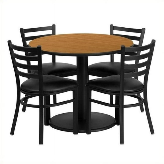 Bowery Hill 5 Piece Round Laminate Table Set in Black and Natural