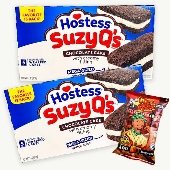 SuzyQ Creme Filled Chocolate Cakes 5ct 13oz (2 packs) - Elemers CheeWees 400 Degreez Hot Cheese Curls - 3 Items