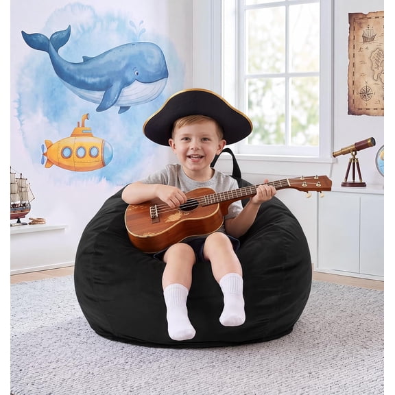 Velvet Bean Bag Chair Small Black