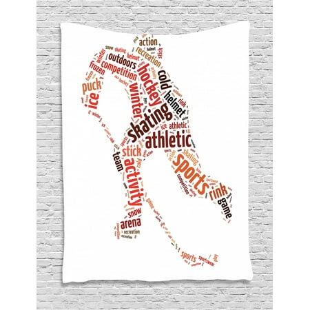 Ice Hockey Tapestry An Assortment Of Sports Terms On A Silhouette Of A Professional Skater Motif Wall Hanging For Bedroom Living Room Dorm Decor