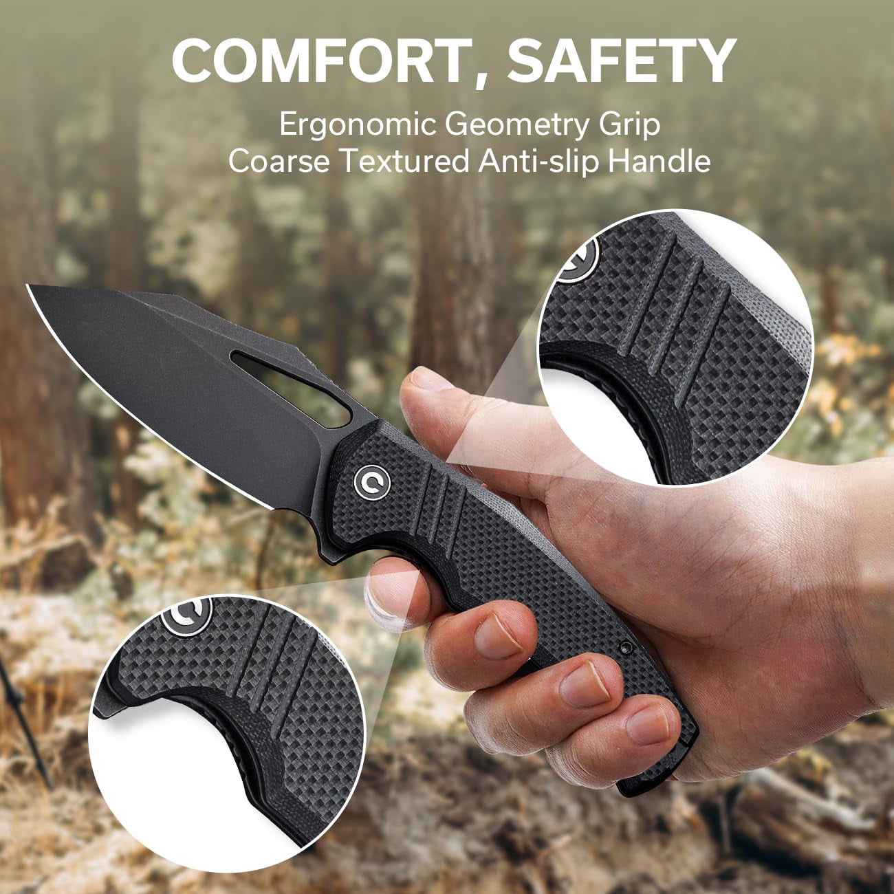 CIVIVI BullTusk Pocket Knife for Camping Fishing Hunting, Folding Knife with Flipper, 3.48" Curved 14C28N Blade Coarse G10 Handle, Cool Pocket Knife for Men Women Gift C23017-1