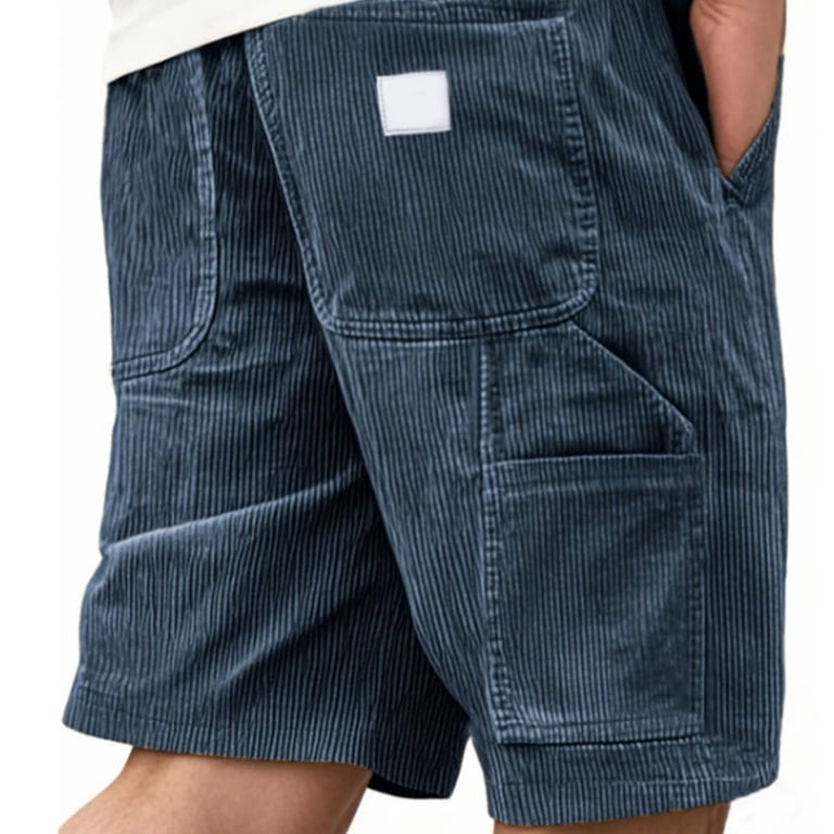 HKYNLAG Men's Corduroy Shorts Elastic Waist Drawstring Cargo Short