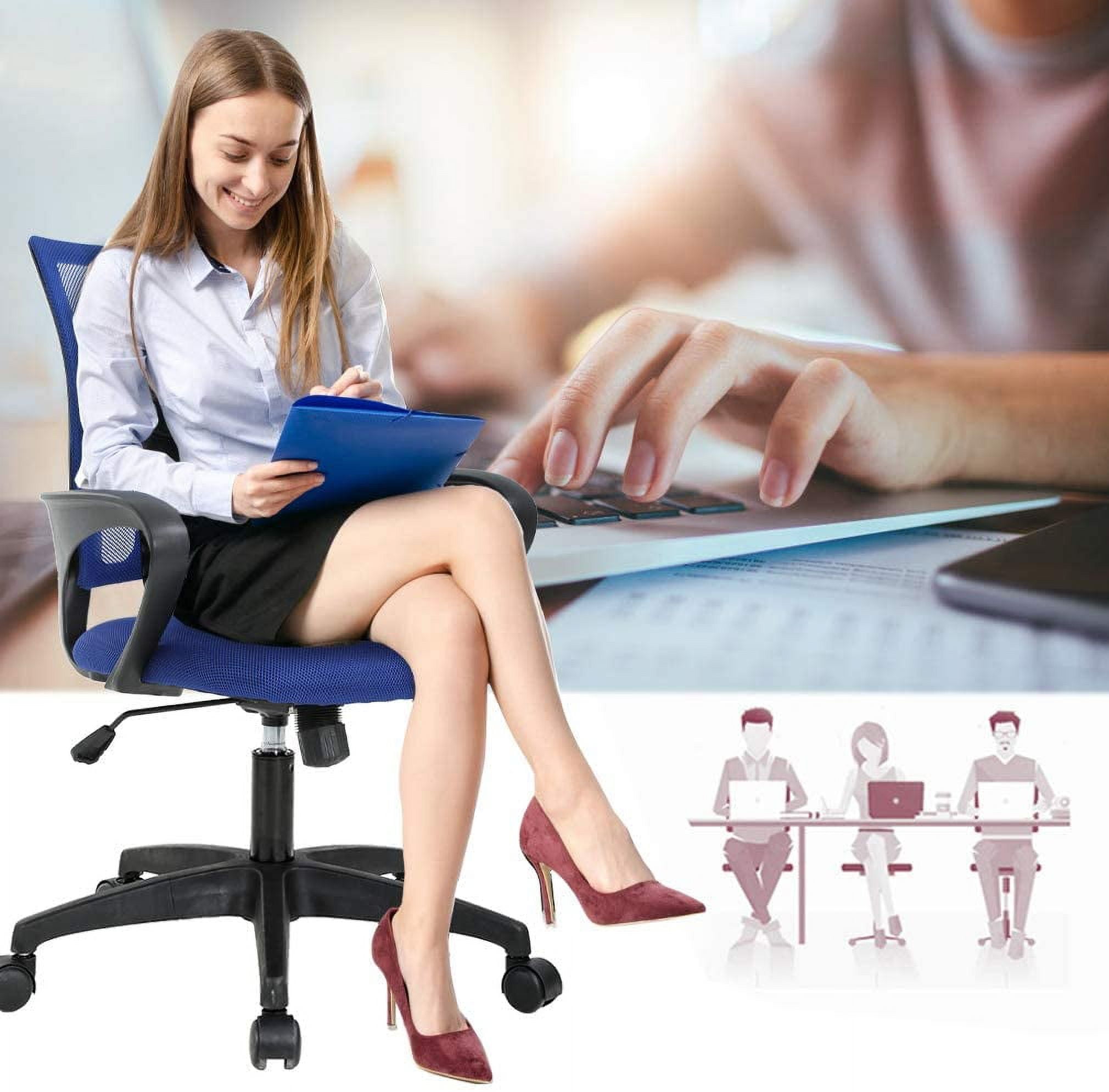 BestOffice Adult Mesh Mid Back Indoor Commercial Ergonomic Home Office Chair Desk Chair, Blue