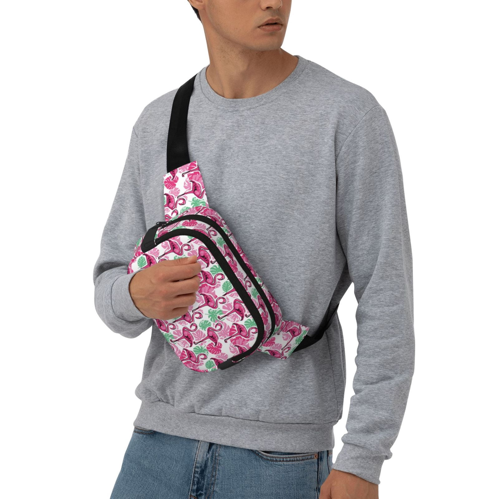Picia Flamingo Print Square Double-Layer Waist Bag Mini Adjustable Waist Belt Bag Exercise Running Travel Hiking