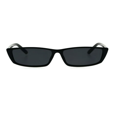 Narrow Rectangular Hippie Groove Plastic Cat Eye Sunglasses All Black