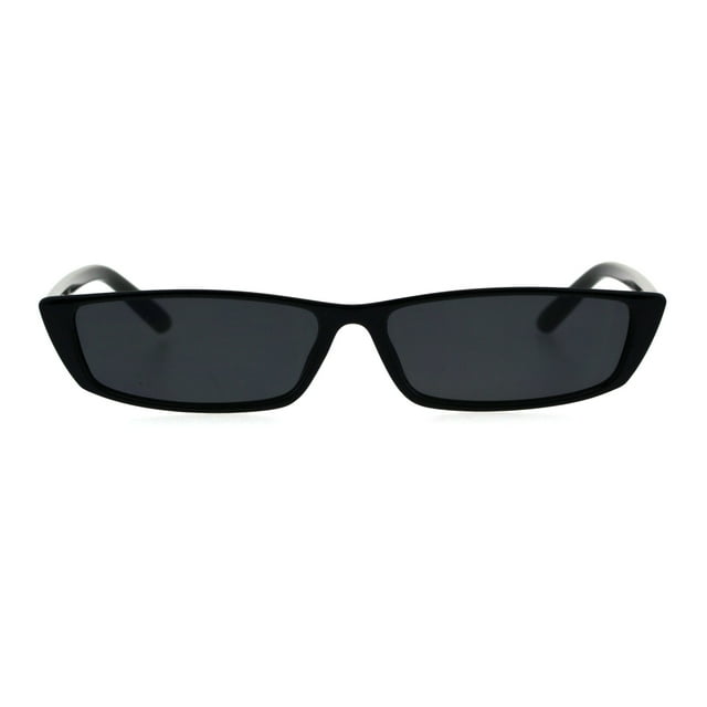 Narrow Rectangular Hippie Groove Plastic Cat Eye Sunglasses All Black ...