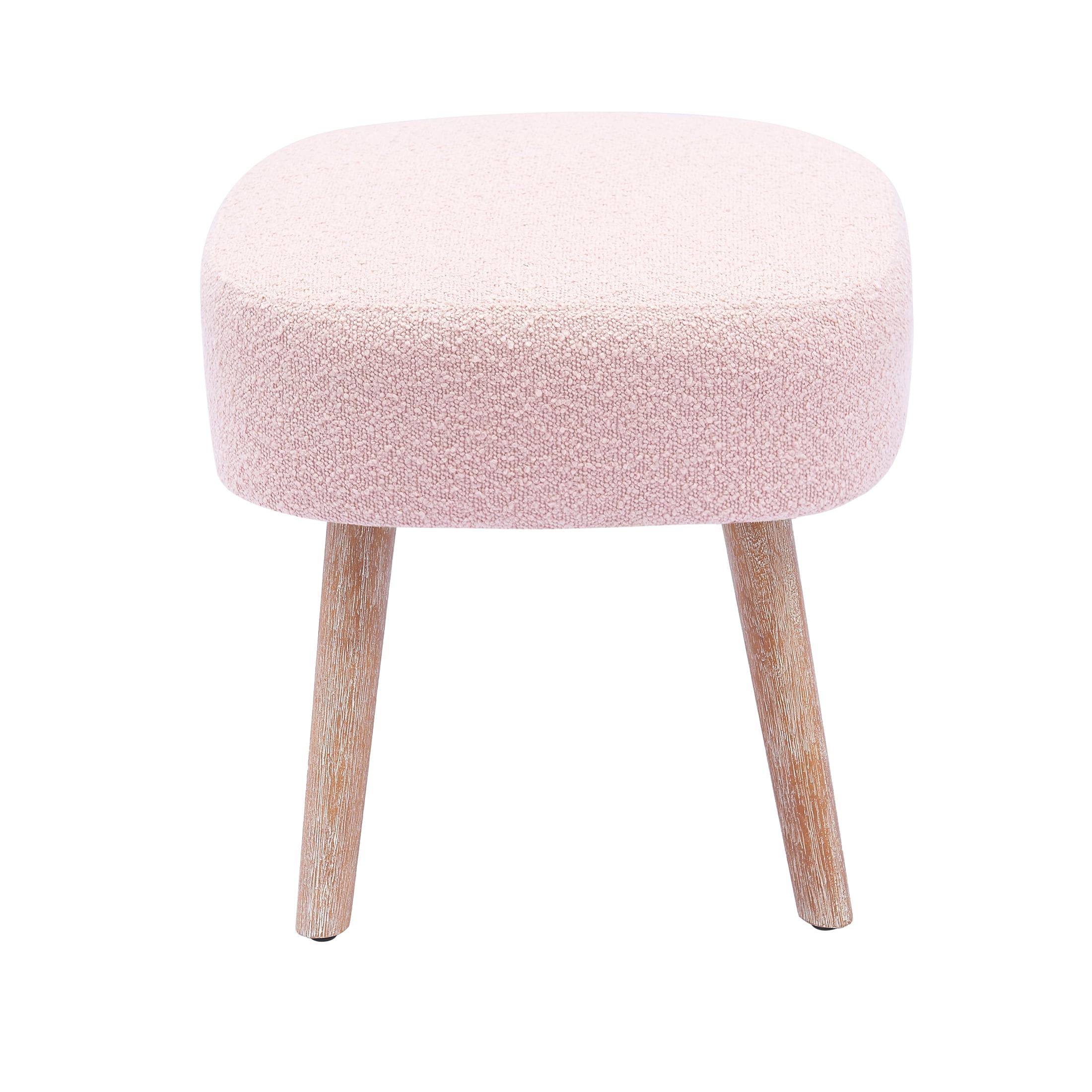 Mid-Century Modern 16.5" Tall Water and Stain Resistant Boucle Fabric Upholstered Ottoman with Wooden Legs, Dusty Peach