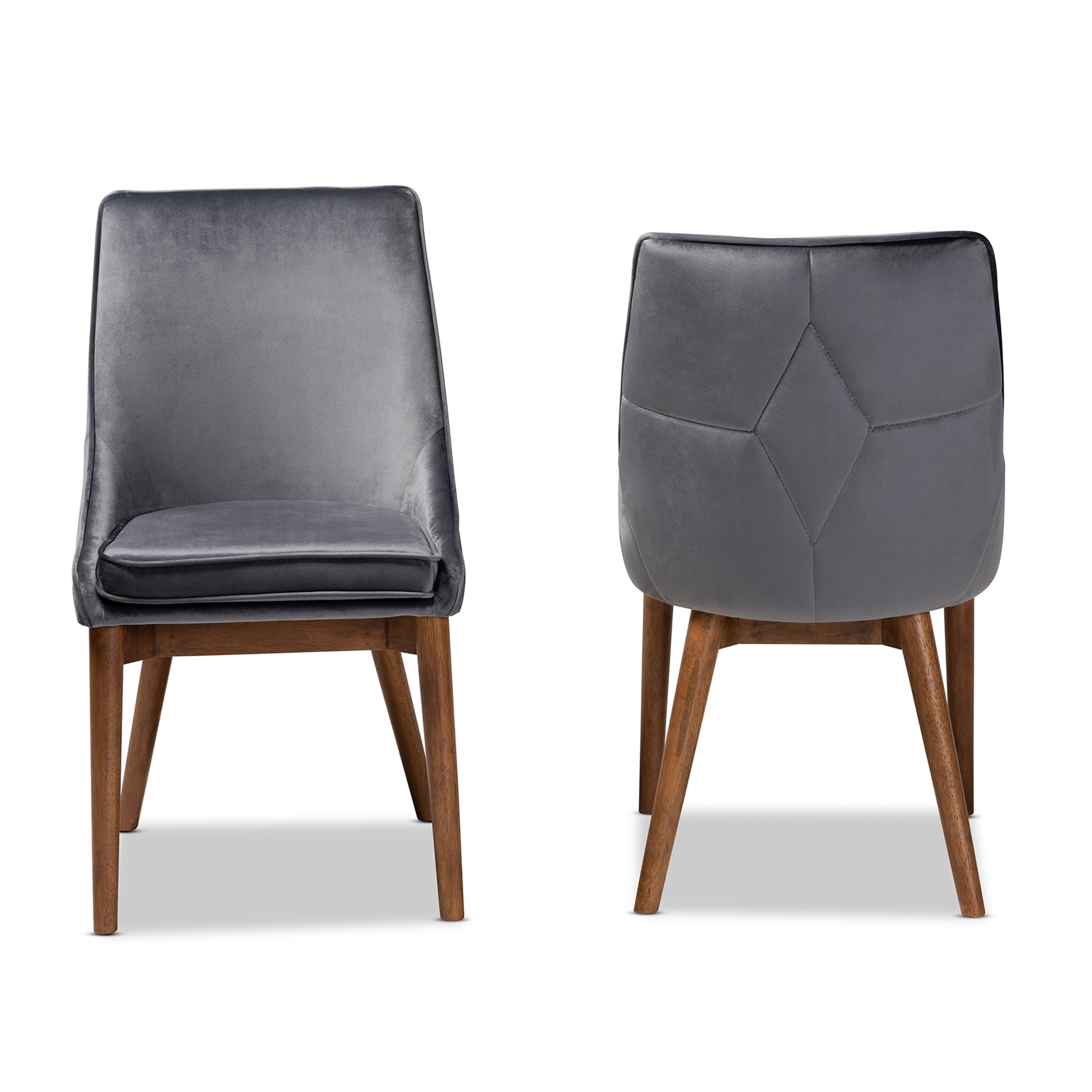 Baxton Studio Gilmore Modern and Contemporary Grey Velvet Fabric Upholstered and Walnut Brown Finished Wood 2-Piece Dining Chair Set Set