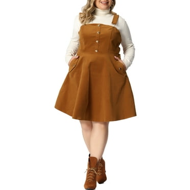 Agnes Orinda Women's Plus Size Corduroy Pinafore Short Adjustable Strap