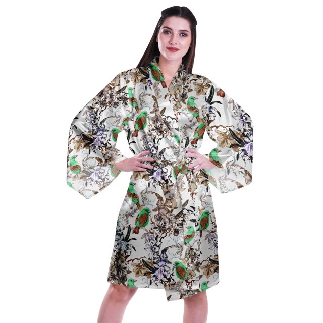 Moomaya Printed Womens Kimono Sleeve Robes Satin Silk Getting Ready Bridal Robe Coverup