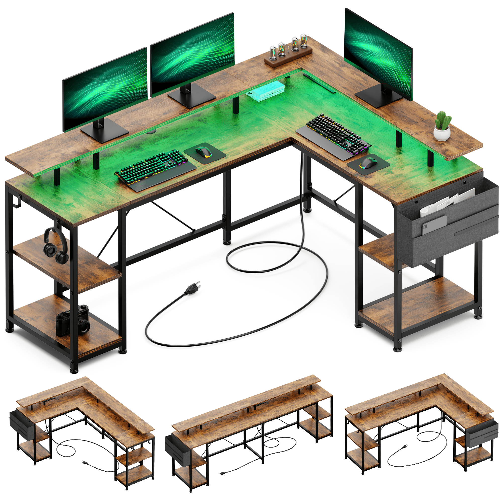 Lulive LShaped Gaming Desk, 95" Reversible Corner Computer Desk with