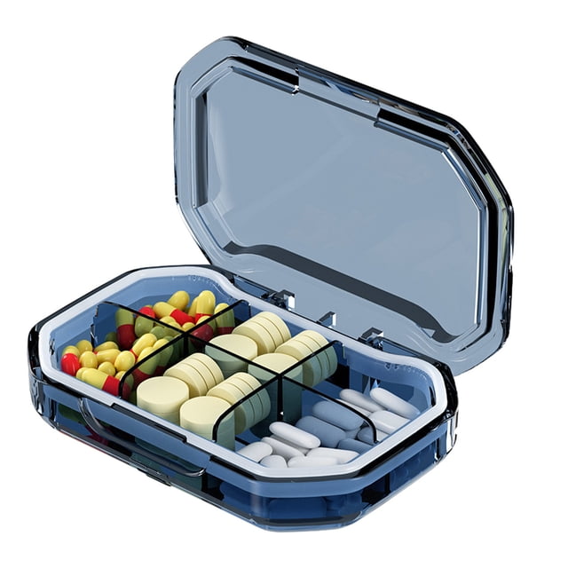 Easy Open Pill Organizer Airtight Pills Box Organizer with Sealed Gasket, Portable Compact Pill Dispenser for Home Travel, Portable Pill Organizer for Travel
