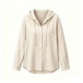 thumbnail image 6 of Puntoco Women's Hooded Button Down Shirt Jacket, Long Sleeve Pocket Loose Linen Look Sun Protection Beach Cover Up Cardigan Blouse Beige S, 6 of 7