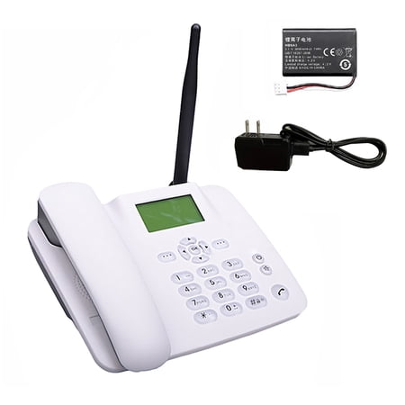 M Buder Fixed Wireless Phone 2G Desktop Telephone Support GSM 850/900/1800/1900MHZ SIM Card Cordless Phone with Antenna Radio Alarm Clock SMS Funtion for Call Center Office US Plug White